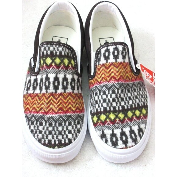 Vans Women's Classic Slip On Fair Isle Brown Woven Textile Shoes Sizes NIB - Picture 3 of 5